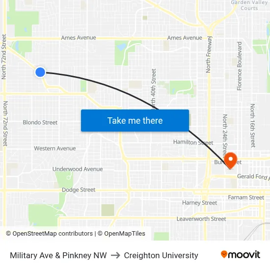 Military Ave & Pinkney NW to Creighton University map