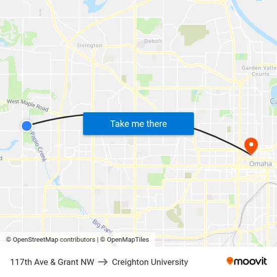 117th Ave & Grant NW to Creighton University map