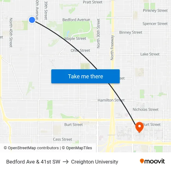 Bedford Ave & 41st SW to Creighton University map