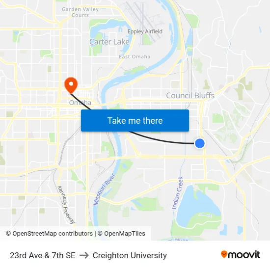 23rd Ave & 7th SE to Creighton University map