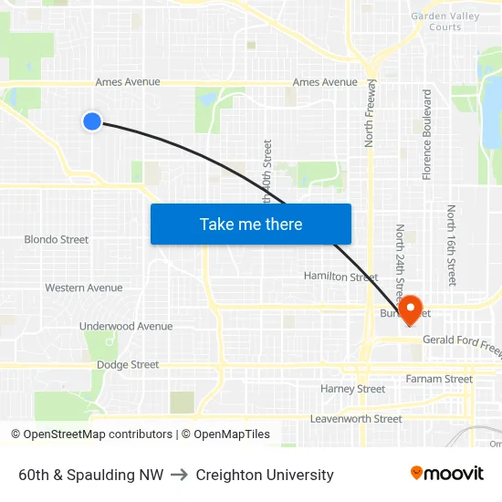 60th & Spaulding NW to Creighton University map