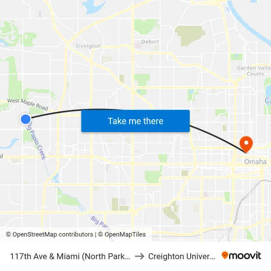 117th Ave & Miami (North Park) SE to Creighton University map
