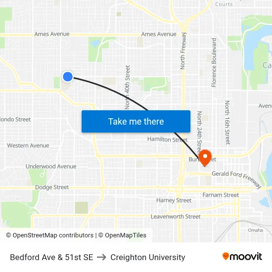 Bedford Ave & 51st SE to Creighton University map