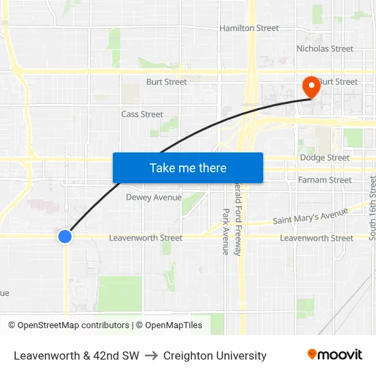 Leavenworth & 42nd SW to Creighton University map