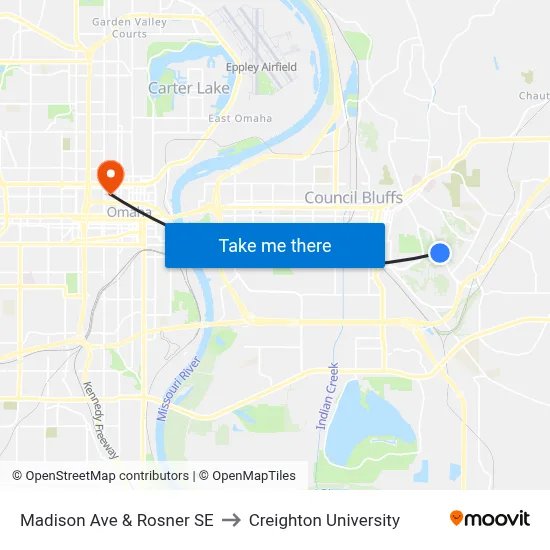Madison Ave & Rosner SE to Creighton University map