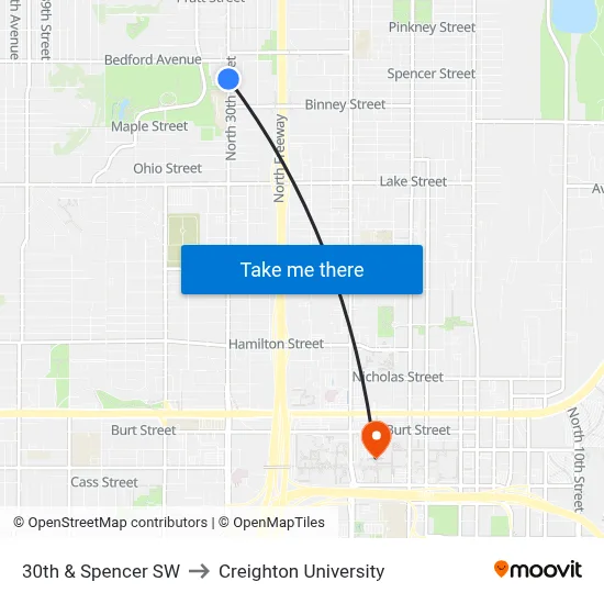30th & Spencer SW to Creighton University map