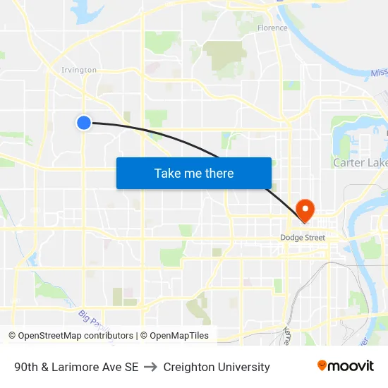 90th & Larimore Ave SE to Creighton University map