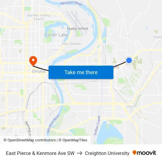 East Pierce & Kenmore Ave SW to Creighton University map