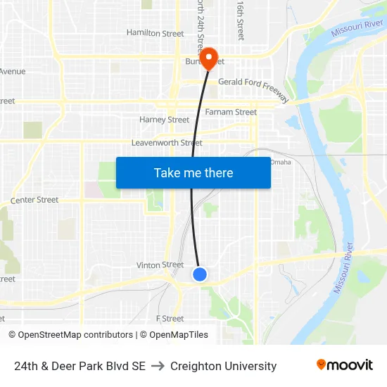 24th & Deer Park Blvd SE to Creighton University map