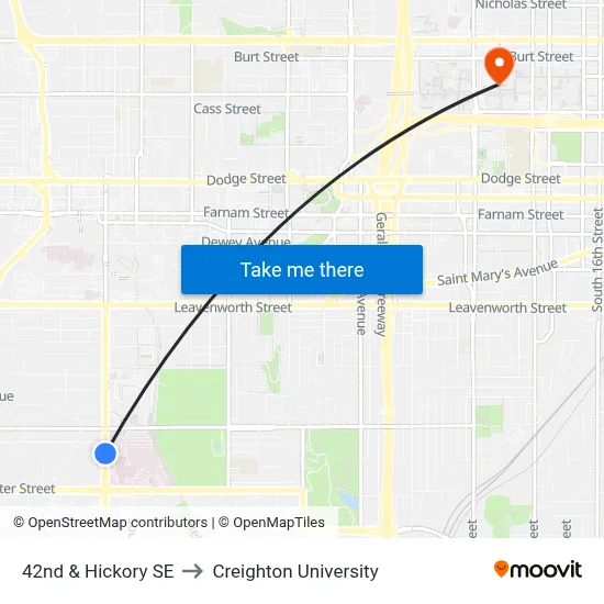 42nd & Hickory SE to Creighton University map