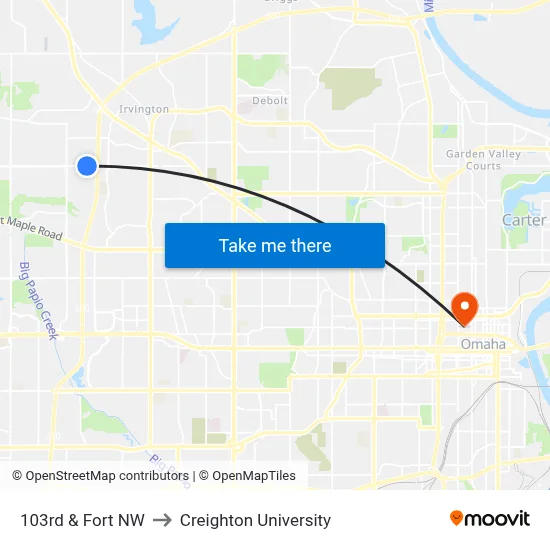 103rd & Fort NW to Creighton University map