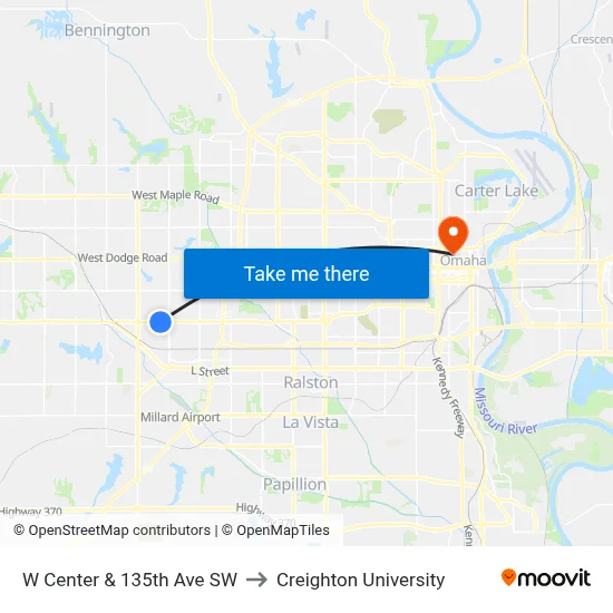 W Center & 135th Ave SW to Creighton University map