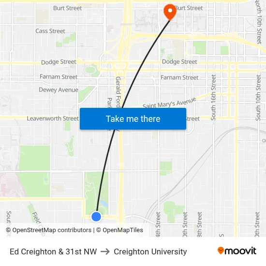 Ed Creighton & 31st NW to Creighton University map