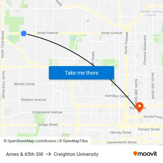 Ames & 65th SW to Creighton University map