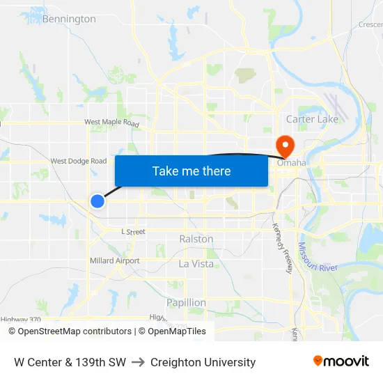 W Center & 139th SW to Creighton University map