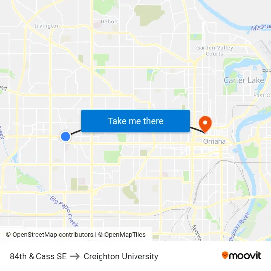 84th & Cass SE to Creighton University map