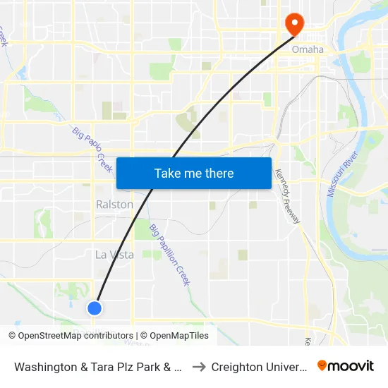 Washington & Tara Plz Park & Ride to Creighton University map