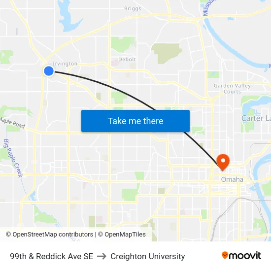 99th & Reddick Ave SE to Creighton University map
