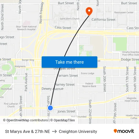St Marys Ave & 27th NE to Creighton University map