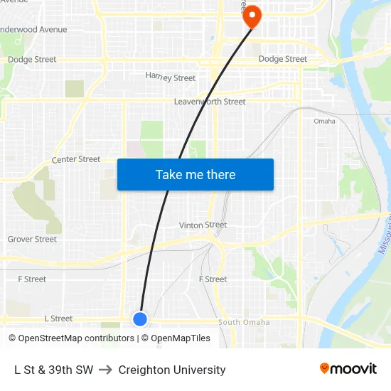 L St & 39th SW to Creighton University map