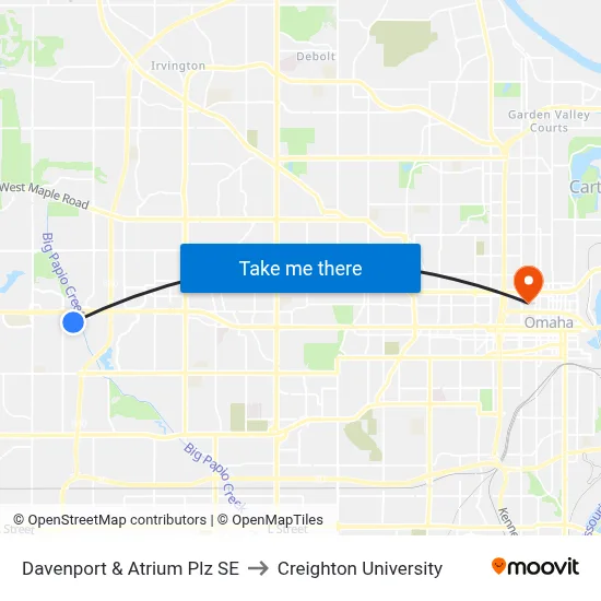 Davenport & Atrium Plz SE to Creighton University map
