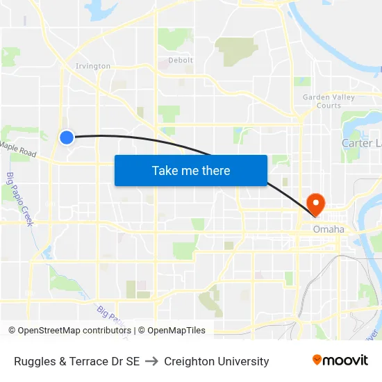 Ruggles & Terrace Dr SE to Creighton University map
