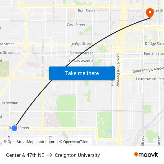 Center & 47th NE to Creighton University map