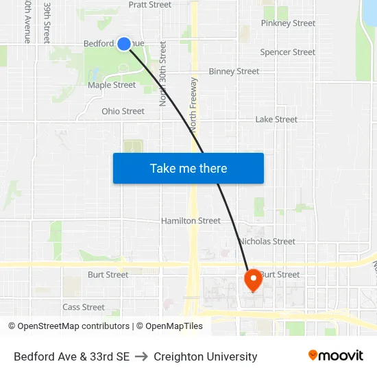 Bedford Ave & 33rd SE to Creighton University map