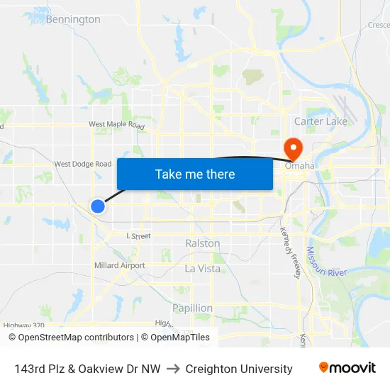 143rd Plz & Oakview Dr NW to Creighton University map