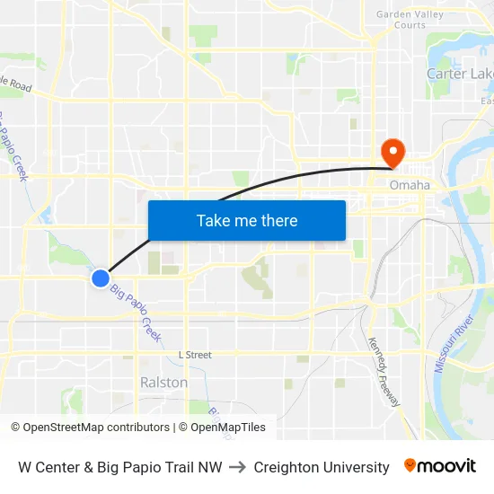 W Center & Big Papio Trail NW to Creighton University map