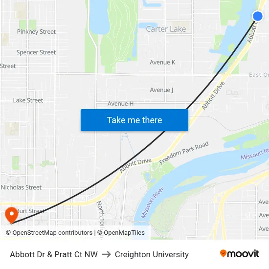 Abbott Dr & Pratt Ct NW to Creighton University map
