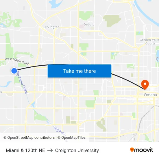 Miami & 120th NE to Creighton University map