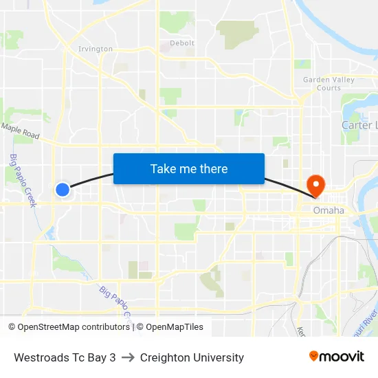 Westroads Tc Bay 3 to Creighton University map