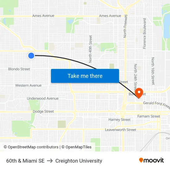 60th & Miami SE to Creighton University map