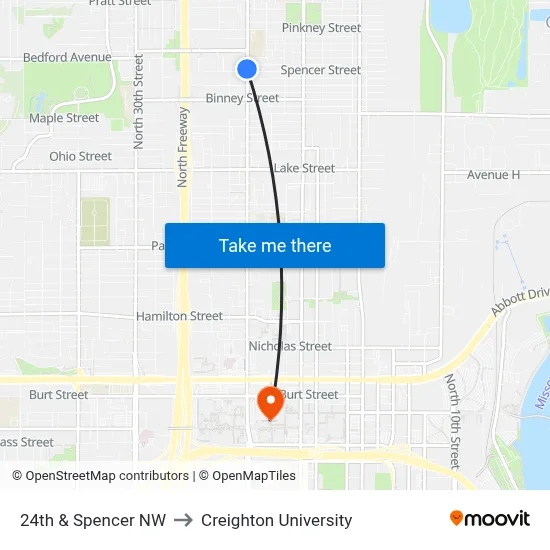24th & Spencer NW to Creighton University map