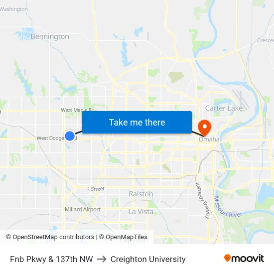 Fnb Pkwy & 137th NW to Creighton University map