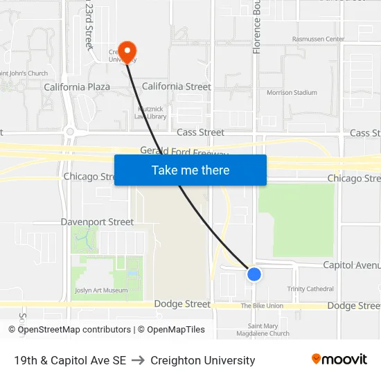 19th & Capitol Ave SE to Creighton University map