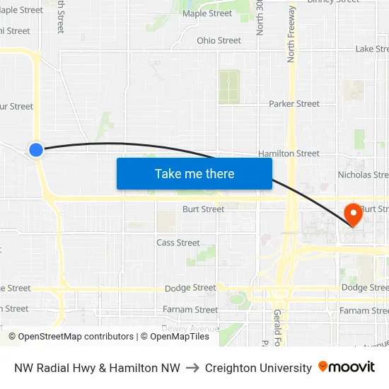 NW Radial Hwy & Hamilton NW to Creighton University map