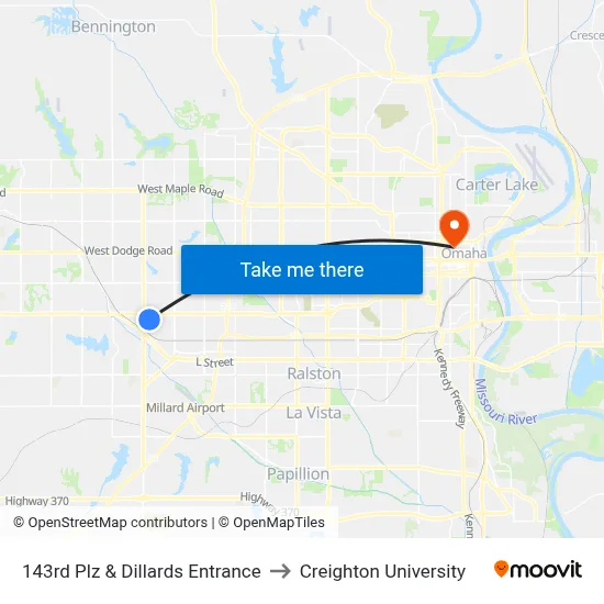 143rd Plz & Dillards Entrance to Creighton University map