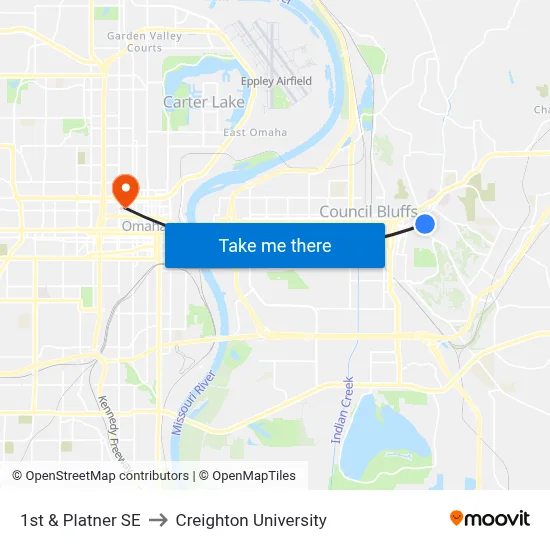 1st & Platner SE to Creighton University map
