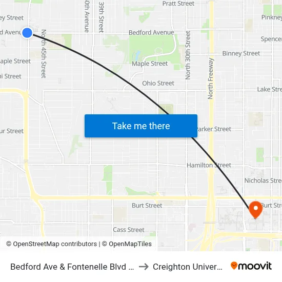 Bedford Ave & Fontenelle Blvd SW to Creighton University map