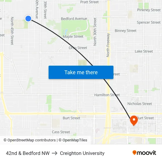 42nd & Bedford NW to Creighton University map