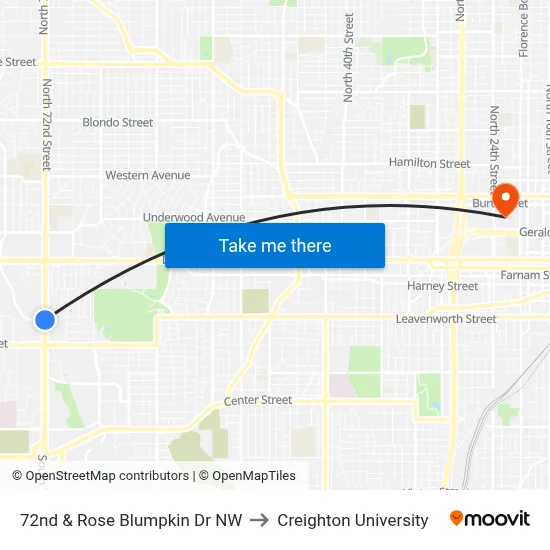 72nd & Rose Blumpkin Dr NW to Creighton University map