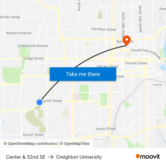 Center & 52nd SE to Creighton University map