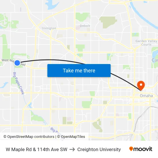 W Maple Rd & 114th Ave SW to Creighton University map