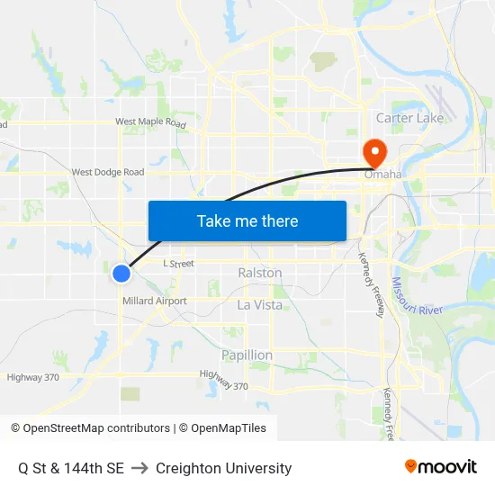 Q St & 144th SE to Creighton University map