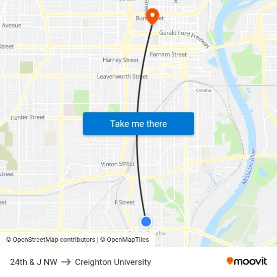 24th & J NW to Creighton University map