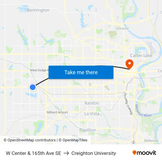 W Center & 165th Ave SE to Creighton University map