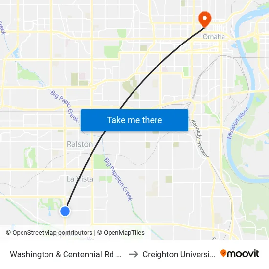 Washington & Centennial Rd SE to Creighton University map