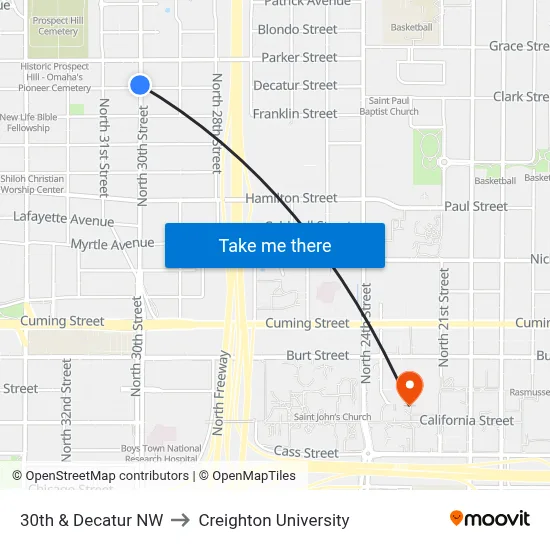 30th & Decatur NW to Creighton University map